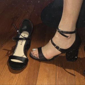 Black satin heels